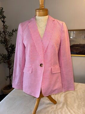 Like new! Talbots Pink Gingham Linen Blend Blazer, sz 6